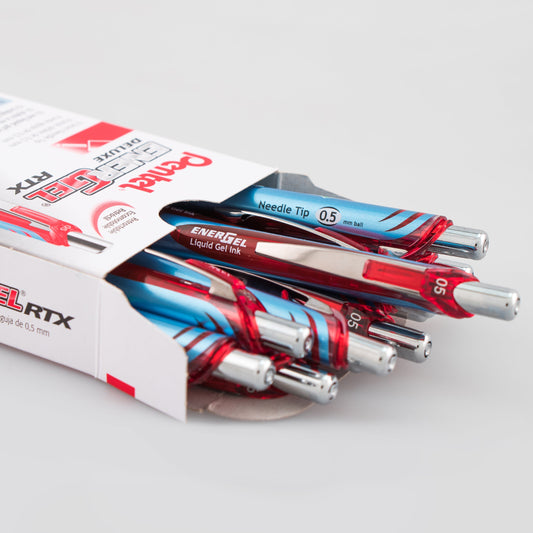 Pentel EnerGel RTX Retractable Liquid Gel Pen, (0.5mm) Needle Tip, Fine Line, Red Ink (BLN75-B)