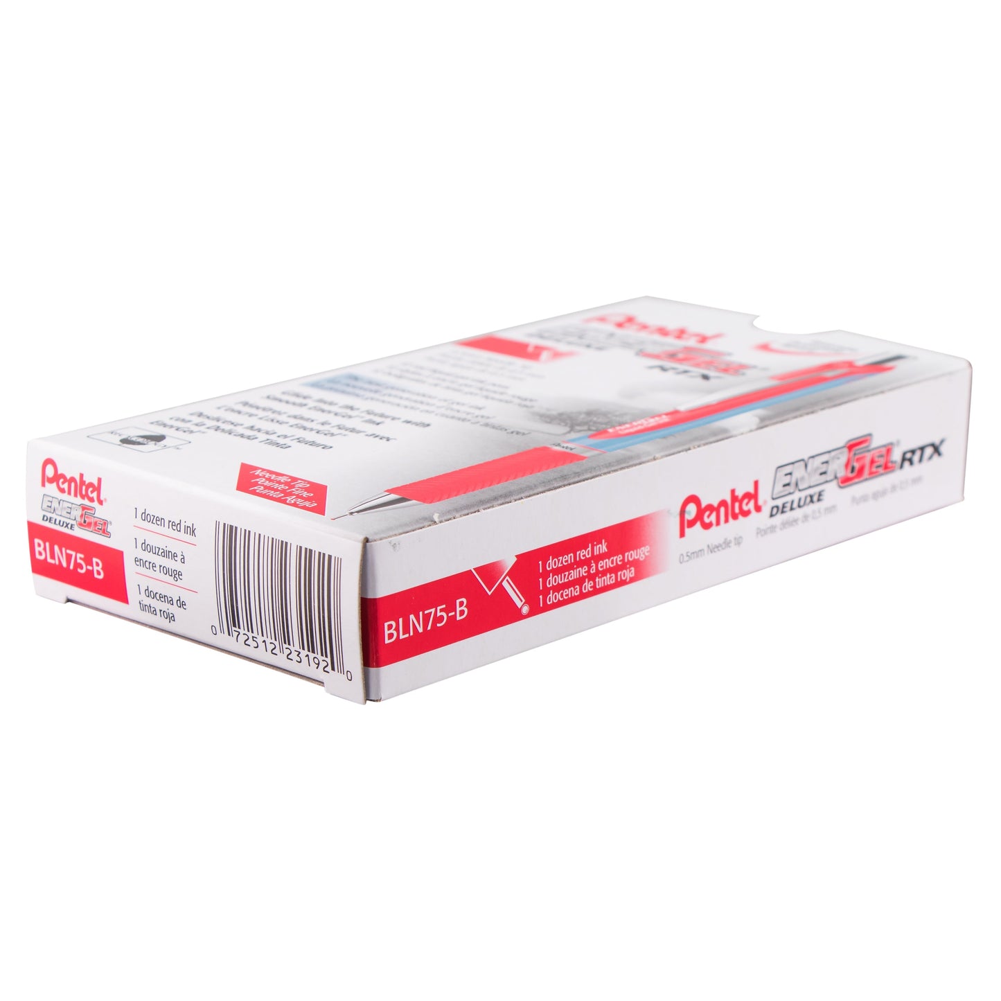 Pentel EnerGel RTX Retractable Liquid Gel Pen, (0.5mm) Needle Tip, Fine Line, Red Ink (BLN75-B)