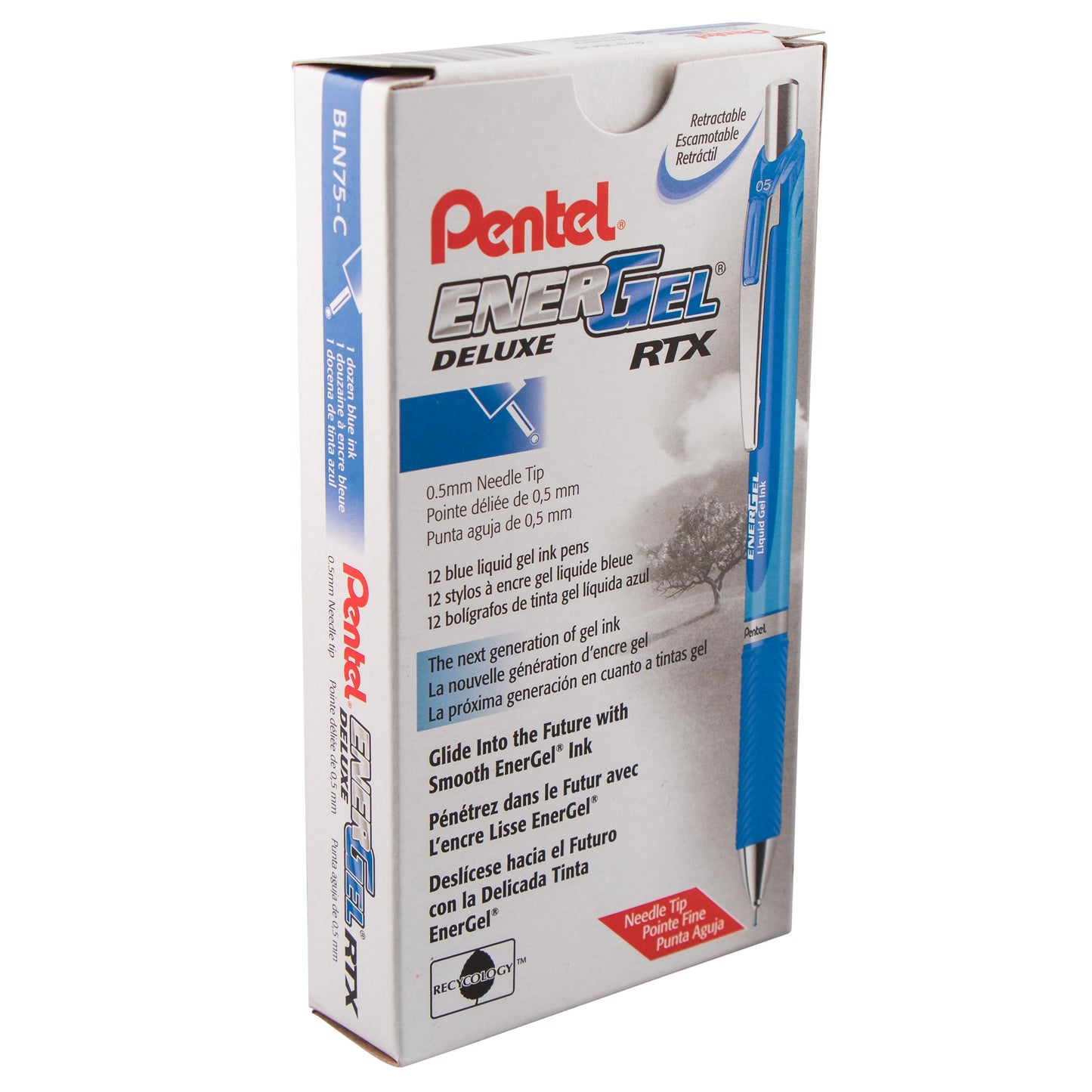 Pentel EnerGel RTX Retractable Liquid Gel Pen, (0.5mm) Needle Tip, Fine Line, Blue Ink (BLN75-C), 48 Dozen