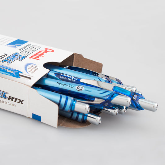 Pentel EnerGel RTX Retractable Liquid Gel Pen, (0.5mm) Needle Tip, Fine Line, Blue Ink (BLN75-C)