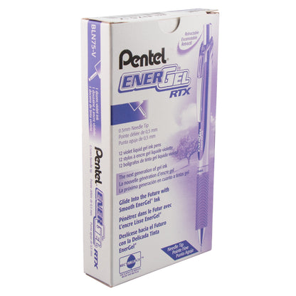 Pentel EnerGel RTX Retractable Liquid Gel Pen, (0.5mm) Needle Tip, Fine Line, Violet Ink (BLN75-V)