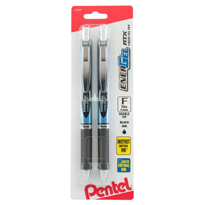 EnerGel RTX Retractable Liquid Gel Pen, (0.5mm) Needle Tip, Fine Line, Black Ink 2-Pk (BLN75BP2A)