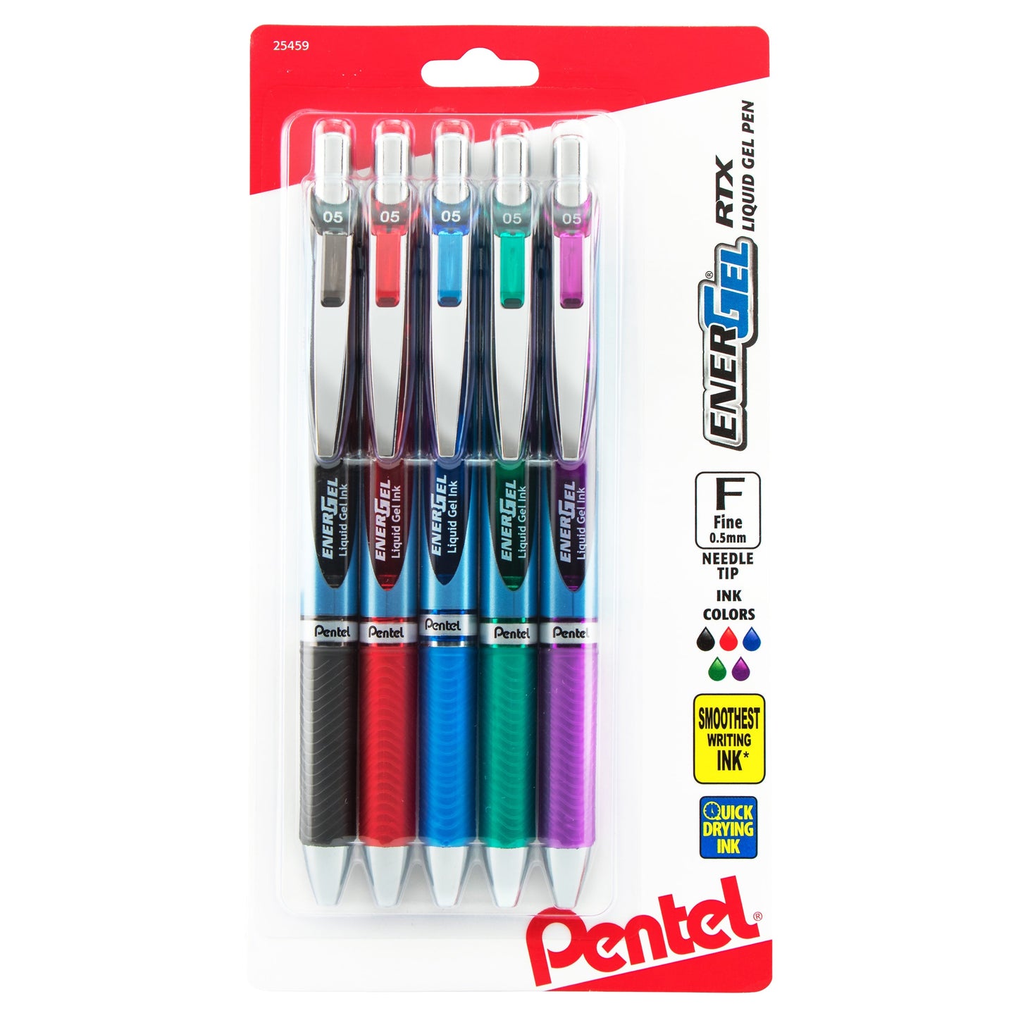 Pentel EnerGel RTX Retractable Liquid Gel Pen, (0.5mm) Needle Tip, Fine Line, Assorted Ink (A/B/C/D/V) 5-Pk (BLN75BP5M)