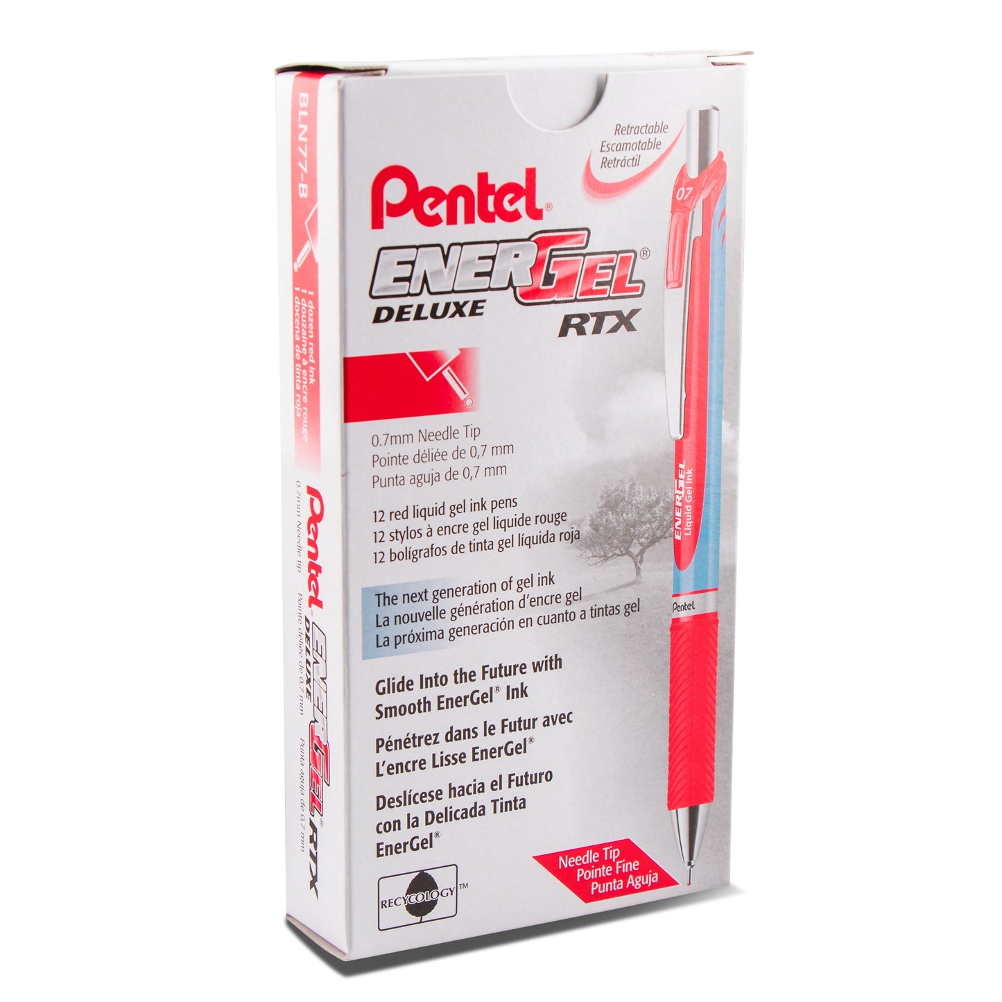 Pentel EnerGel RTX Retractable Liquid Gel Pen, (0.7mm) Needle Tip, Medium Line, Red Ink (BLN77-B)