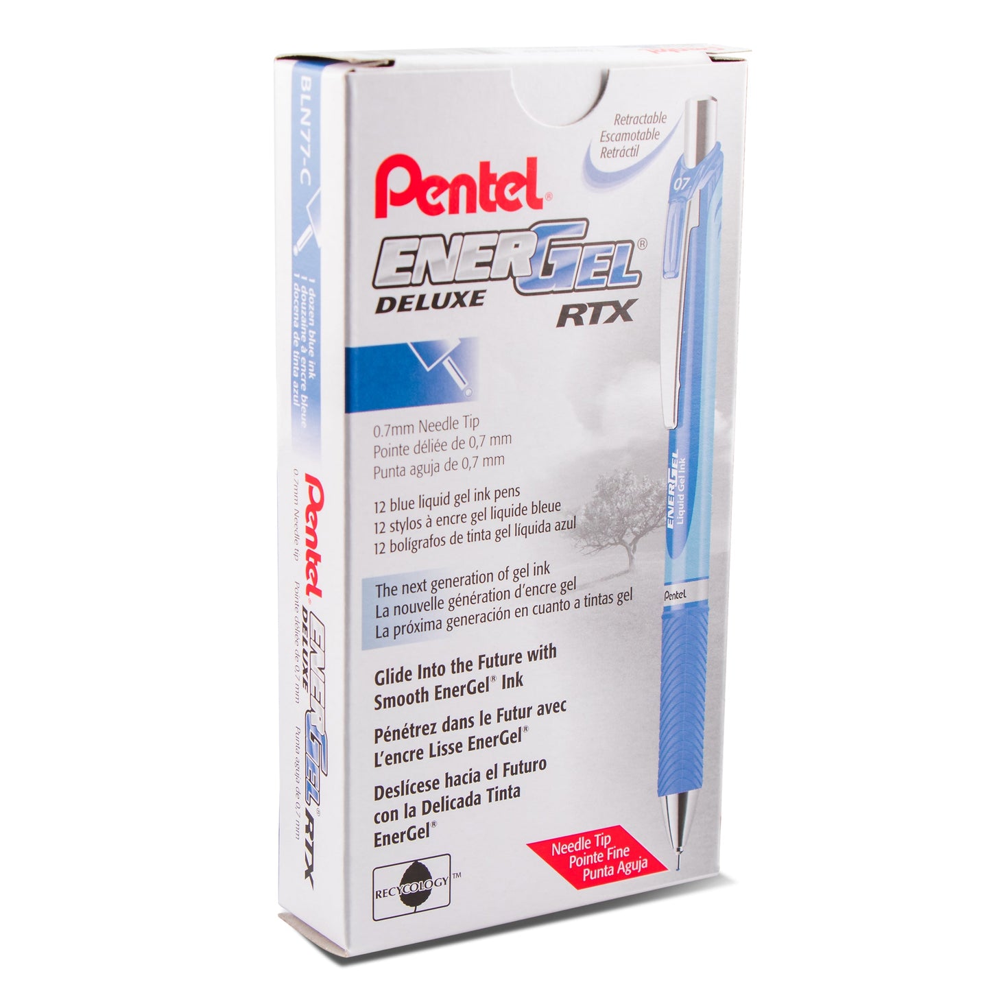 Pentel EnerGel RTX Retractable Liquid Gel Pen, (0.7mm) Needle Tip, Medium Line, Blue Ink (BLN77-C)