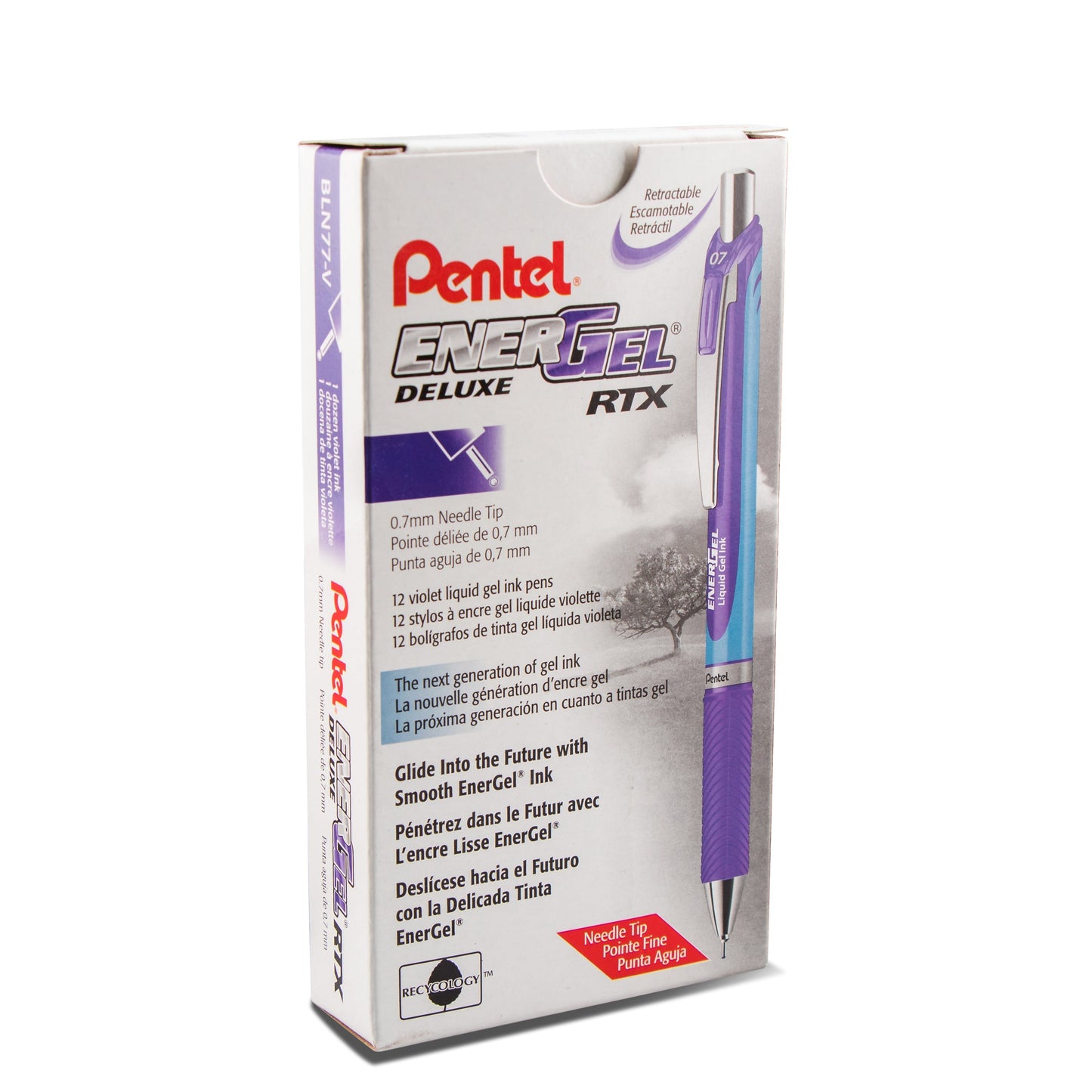 Pentel EnerGel RTX Retractable Liquid Gel Pen, (0.7mm) Needle Tip, Medium Line, Violet Ink (BLN77-V)
