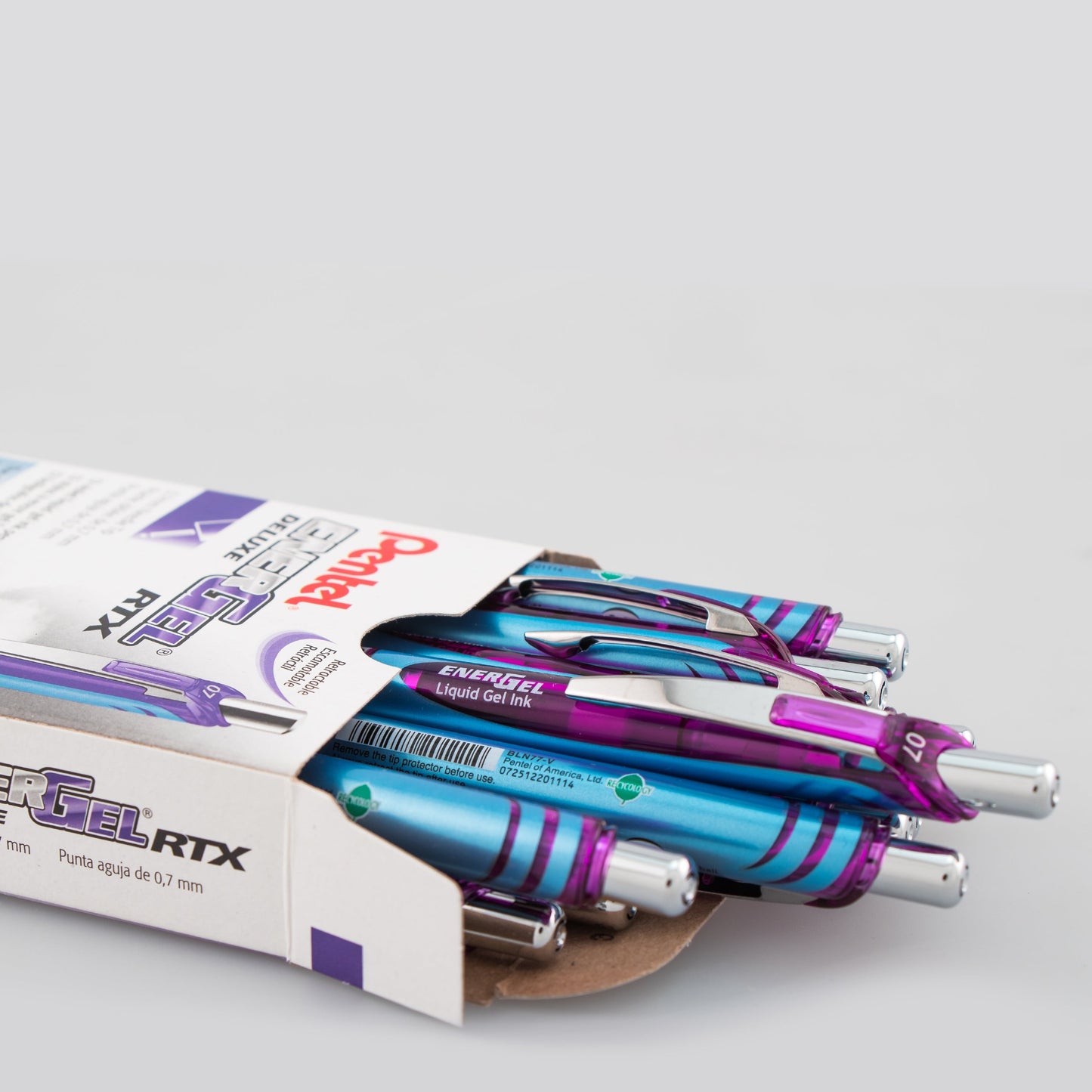 Pentel EnerGel RTX Retractable Liquid Gel Pen, (0.7mm) Needle Tip, Medium Line, Violet Ink (BLN77-V)