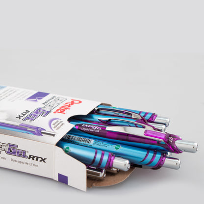 Pentel EnerGel RTX Retractable Liquid Gel Pen, (0.7mm) Needle Tip, Medium Line, Violet Ink (BLN77-V)