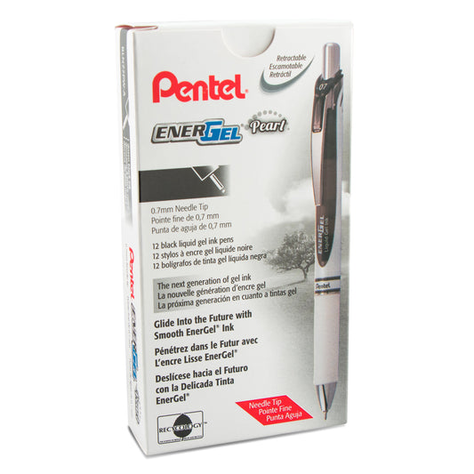 EnerGel Pearl Retractable Liquid Gel Pen, (0.7mm) Needle Tip, Medium Line, Black Ink (BLN77PW-A)