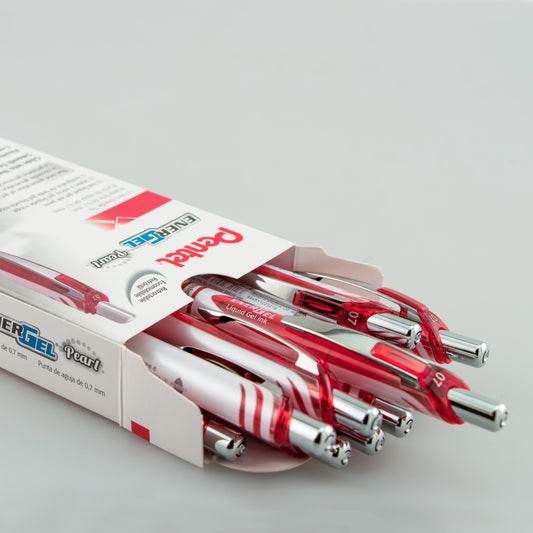 Pentel EnerGel Pearl Retractable Liquid Gel Pen, (0.7mm) Needle Tip, Medium Line, Red Ink (BLN77PW-B)