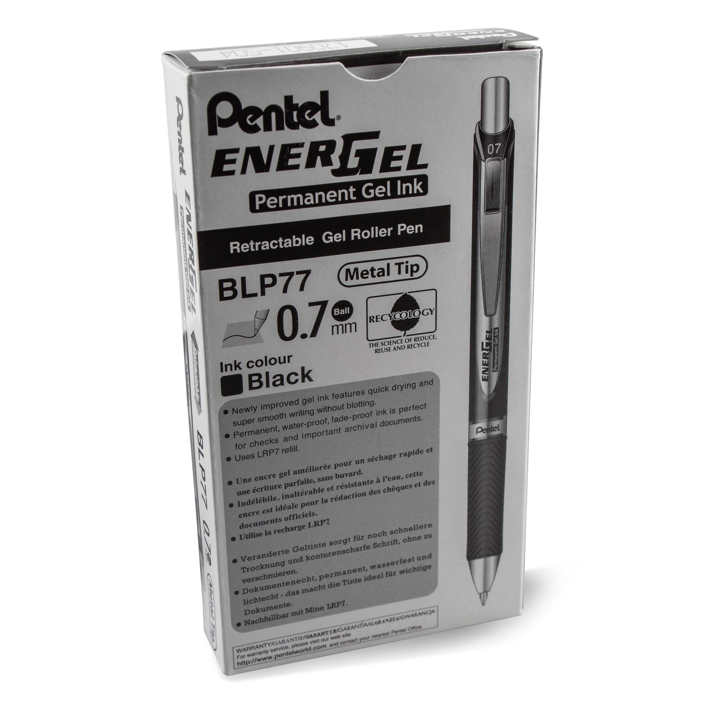 Pentel EnerGel PRO Permanent Gel Pen, (0.7mm) Medium Line, Black Ink (BLP77-A), 48 Dozen