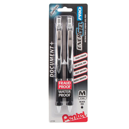 EnerGel PRO Permanent Gel Pen, (0.7mm) Medium Line, Black Ink, 2-Pk (BLP77BP2A)