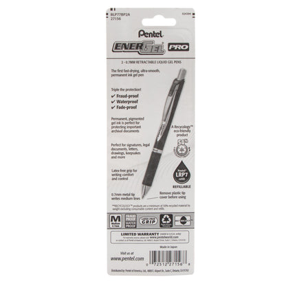 EnerGel PRO Permanent Gel Pen, (0.7mm) Medium Line, Black Ink, 2-Pk (BLP77BP2A)