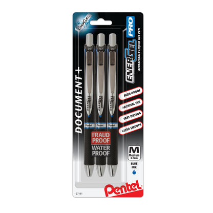 Pentel EnerGel PRO Permanent Gel Pen, (0.7mm) Medium Line, Blue Ink, 3-Pk (BLP77BP3C)