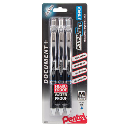 Pentel EnerGel PRO Permanent Gel Pen, (0.7mm) Medium Line, Blue Ink, 3-Pk (BLP77BP3C)