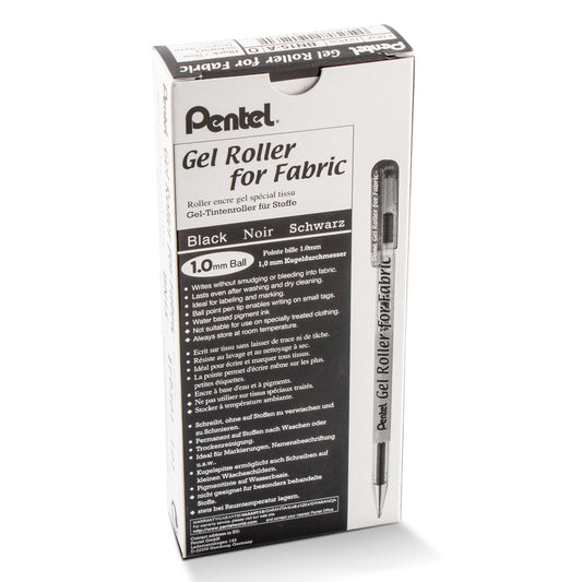 Pentel Arts Gel Roller For Fabric, (1.0mm) Bold Lines, Permanent, Black Ink (BN15-A)