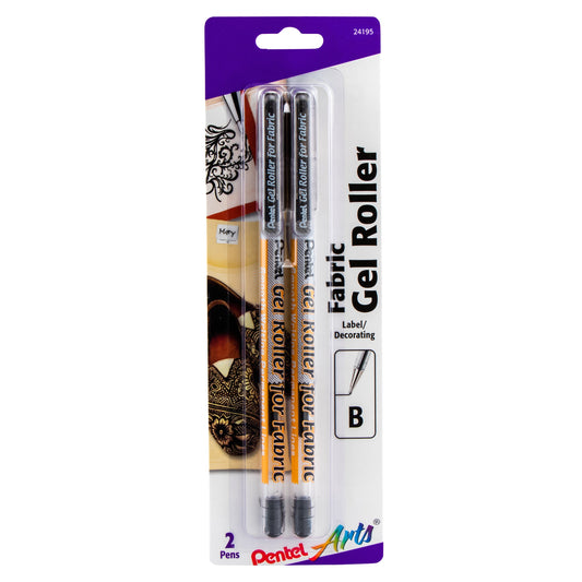 Pentel Arts Gel Roller For Fabric, (1.0mm) Bold Lines, Permanent, Black Ink 2-Pk (BN15BP2A), 144 Each