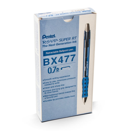 RSVP Super RT Ballpoint Pen, (0.7mm) Fine Line, Blue Ink (BX477-C)