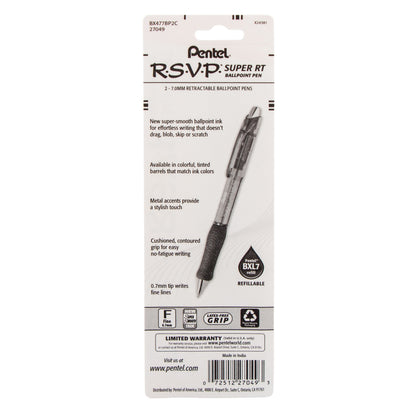 Pentel RSVP Super RT Ballpoint Pen, (0.7mm) Fine Line, Blue Ink, 2-Pk (BX477BP2C), 144 Each