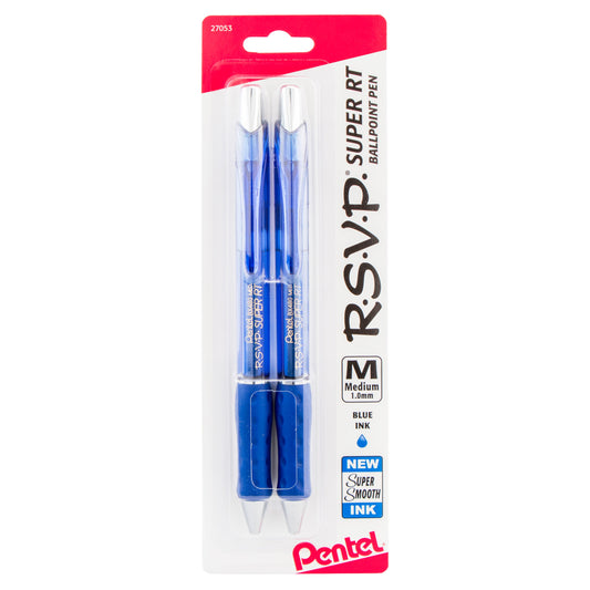 RSVP Super RT Ballpoint Pen, (1.0mm) Medium Line, Blue Ink, 2-Pk (BX480BP2C)