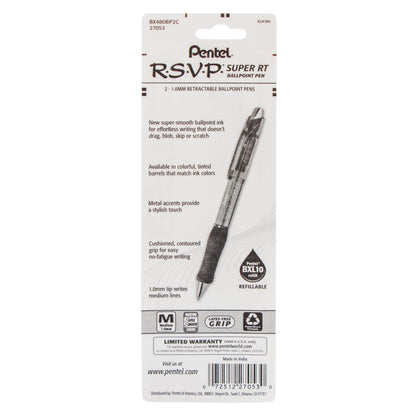 RSVP Super RT Ballpoint Pen, (1.0mm) Medium Line, Blue Ink, 2-Pk (BX480BP2C)