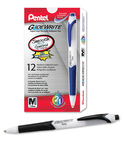 Pentel GlideWrite Ballpoint Pen with TechniFlo Ink, (1.0mm) Medium Line, Black (BX910-A)
