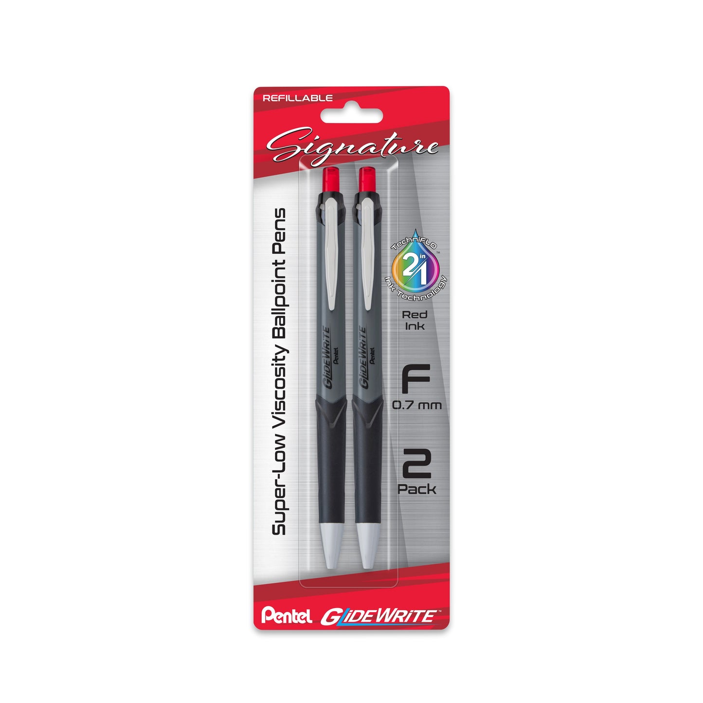 GlideWrite Signature Gun Metal, (0.7mm) Needle Tip, Red Ink, 2-pk (BX927BP2B)