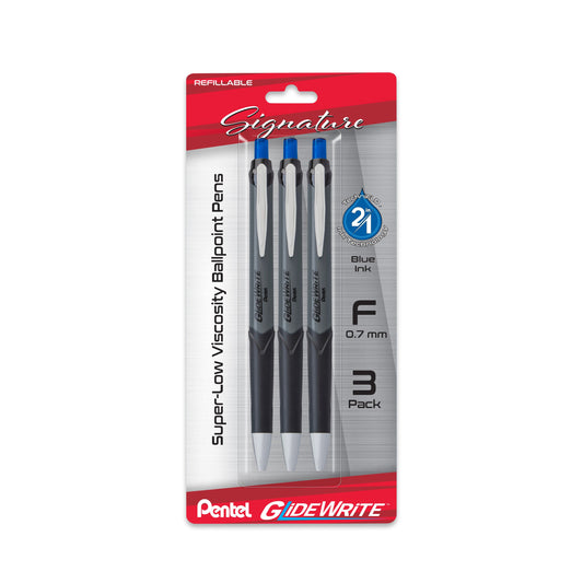 GlideWrite Signature Gun Metal, (0.7mm) Needle Tip, Blue Ink, 3-pk (BX927BP3C)