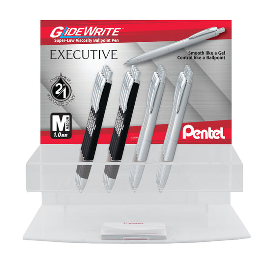 GlideWrite Executive Ballpoint Pen, (1.0mm) Med. Line, Assorted Barrels (10 matte silver, 10 matte black), Black Ink, Open Stock Display, 20 pcs. (BX970-20)