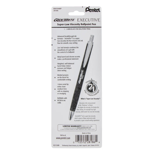 GlideWrite Executive Ballpoint Pen, (1.0mm) medium, black metal barrel,  Black Ink, 1-pk (BX970ABP)