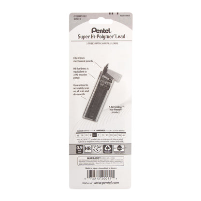 Pentel Super Hi-Polymer Lead Refill (0.9mm) Thick, HB, 30 pcs/Tube 2-Pk (C29BPHB2)