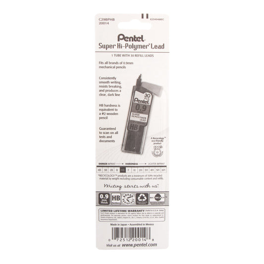 Pentel Super Hi-Polymer Lead Refill (0.9mm) Thick, HB, 30 pcs/Tube 1-Pk (C29BPHB), 144 Each