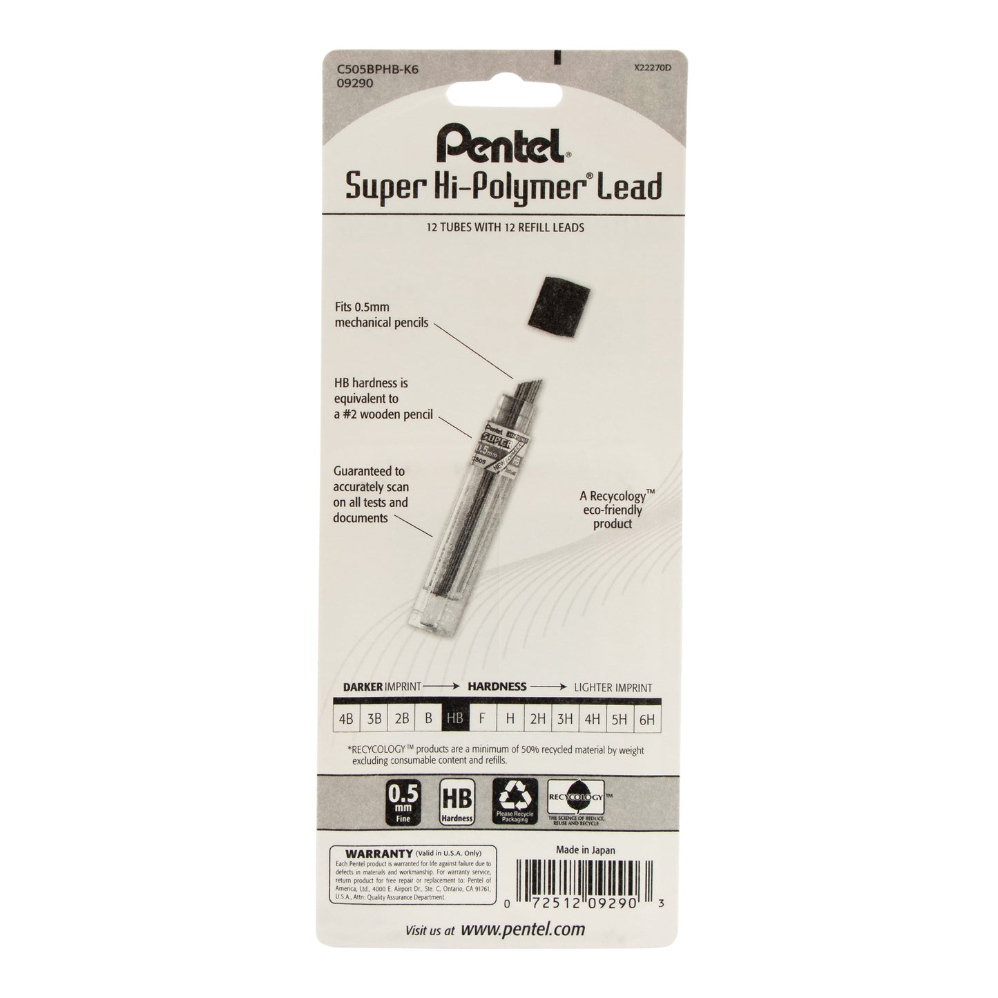 Super Hi-Polymer Lead Refill (0.5mm) Fine, HB, 144 pieces/box 1-Pk (C505BPHB-K6)