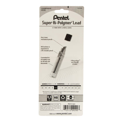 Super Hi-Polymer Lead Refill (0.5mm) Fine, HB, 144 pieces/box 1-Pk (C505BPHB-K6)
