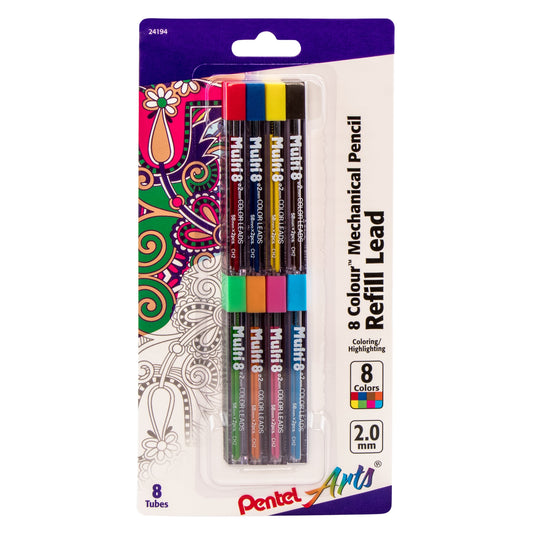 Pentel Arts 8 Colour Pencil Lead Refill (2.0mm), Assorted Colors (BCEGFKPS) 8-Pk (CH2BP8M)