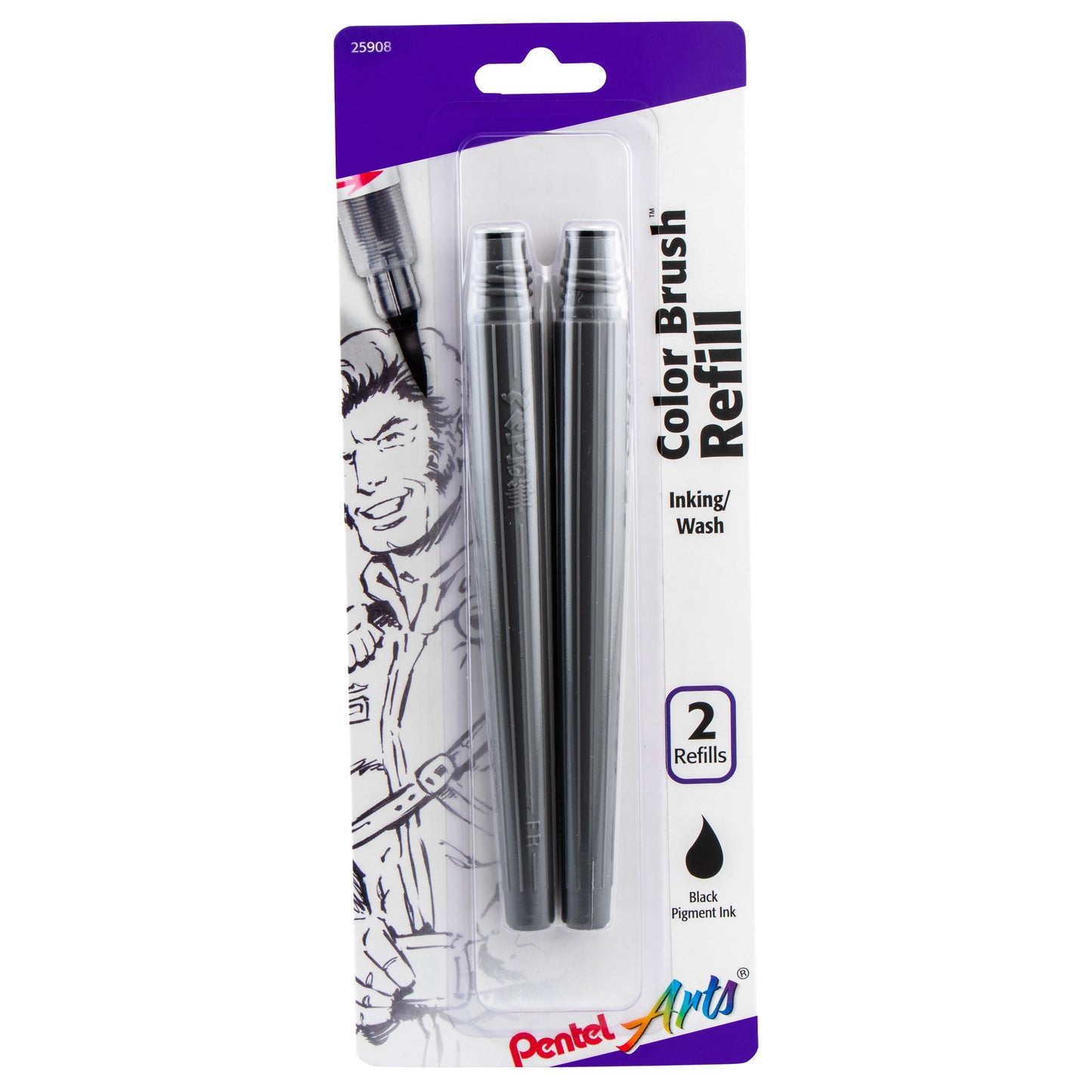 Pentel Arts Color Brush Pigment Refills, Black Ink, 2-Pk (FRPBP2A)