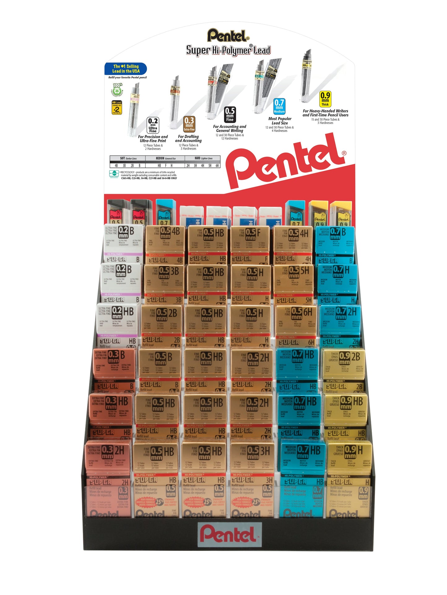 Super Hi-Polymer Lead Refill (0.2/0.3/0.5/0.7/0.9mm),   Open Stock Display - 480 Pieces (HP-36)