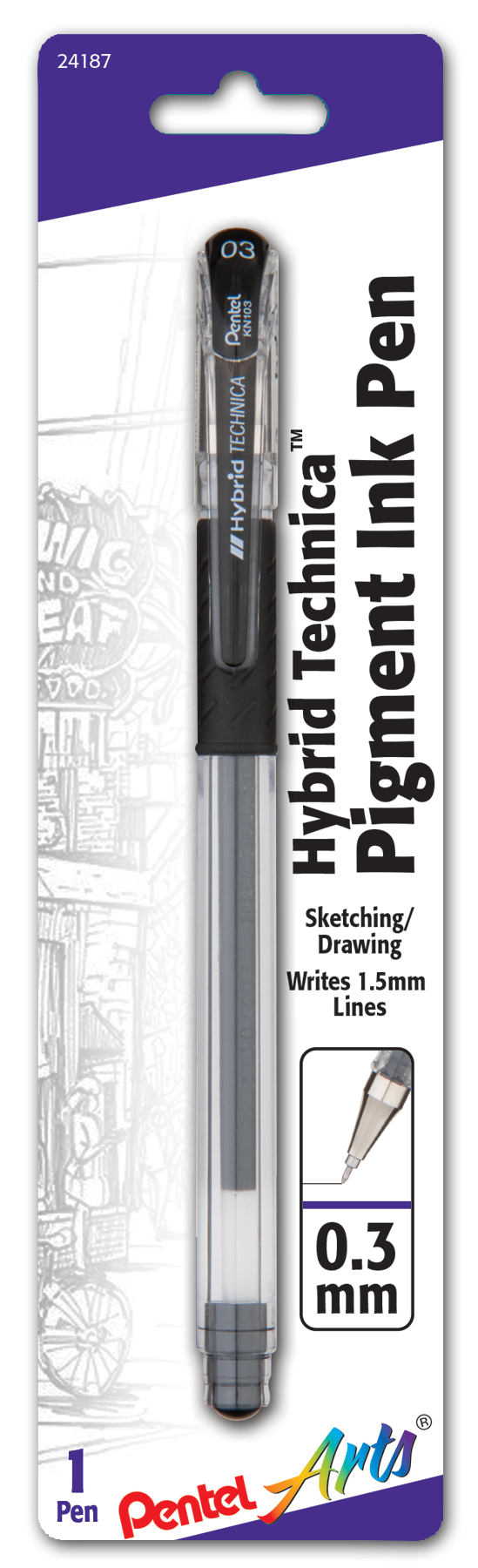 Pentel Arts Hybrid Technica (0.3mm) Gel Pen, Black Ink 1-Pk (KN103BPA)
