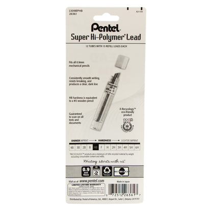 Super Hi-Polymer Lead Refill (0.9mm) Thick, HB, 180 pieces/box 1-Pk (L509BPHB)