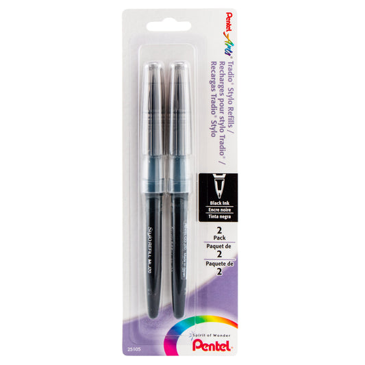 Pentel Arts Tradio Stylo Sketch Pen Refill, Black Ink, 2-Pk (MLJ20BP2A)