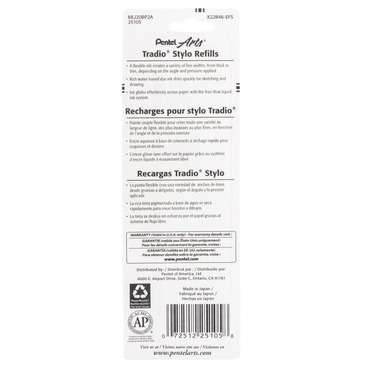 Pentel Arts Tradio Stylo Sketch Pen Refill, Black Ink, 2-Pk (MLJ20BP2A)