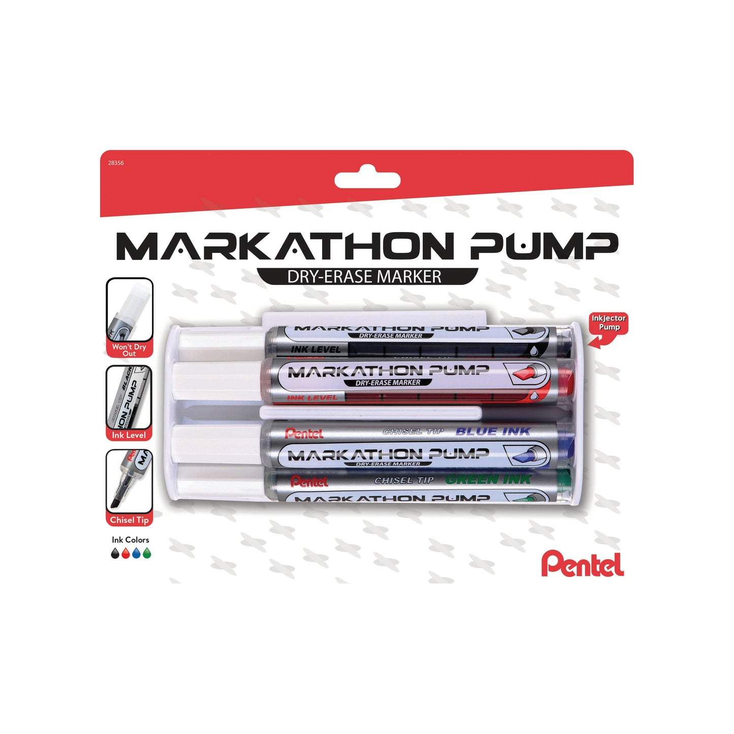 Markathon Pump Dry Erase Marker, Chisel Tip, Assorted Colors (A,B,C,D), 4-pk with Eraser (MWL6SXBP4MKIT)