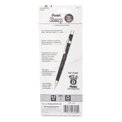 Pentel Sharp Mechanical Pencil, (0.5mm), Metallic Barrels, Assorted Colors (B/C/D), 3-Pk (P205MBP3M1), 144 Each