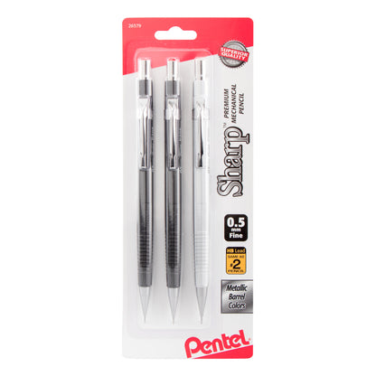 Sharp Mechanical Pencil, (0.5mm), Metallic Barrels, Assorted Colors Barrels (2N/1Z), 3-Pk (P205MBP3M)