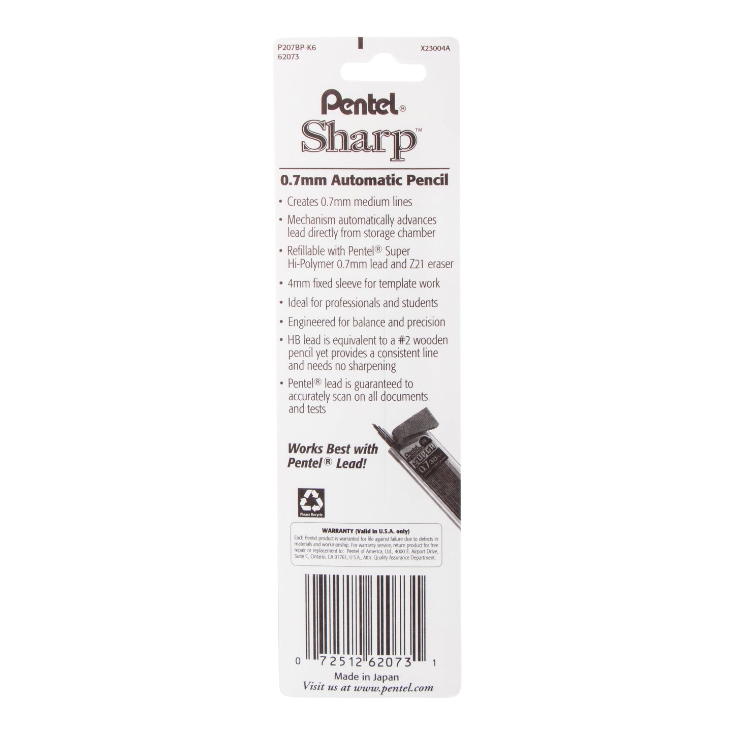 Pentel Sharp Mechanical Pencil (0.7mm) 1-Pk (P207BP-K6)