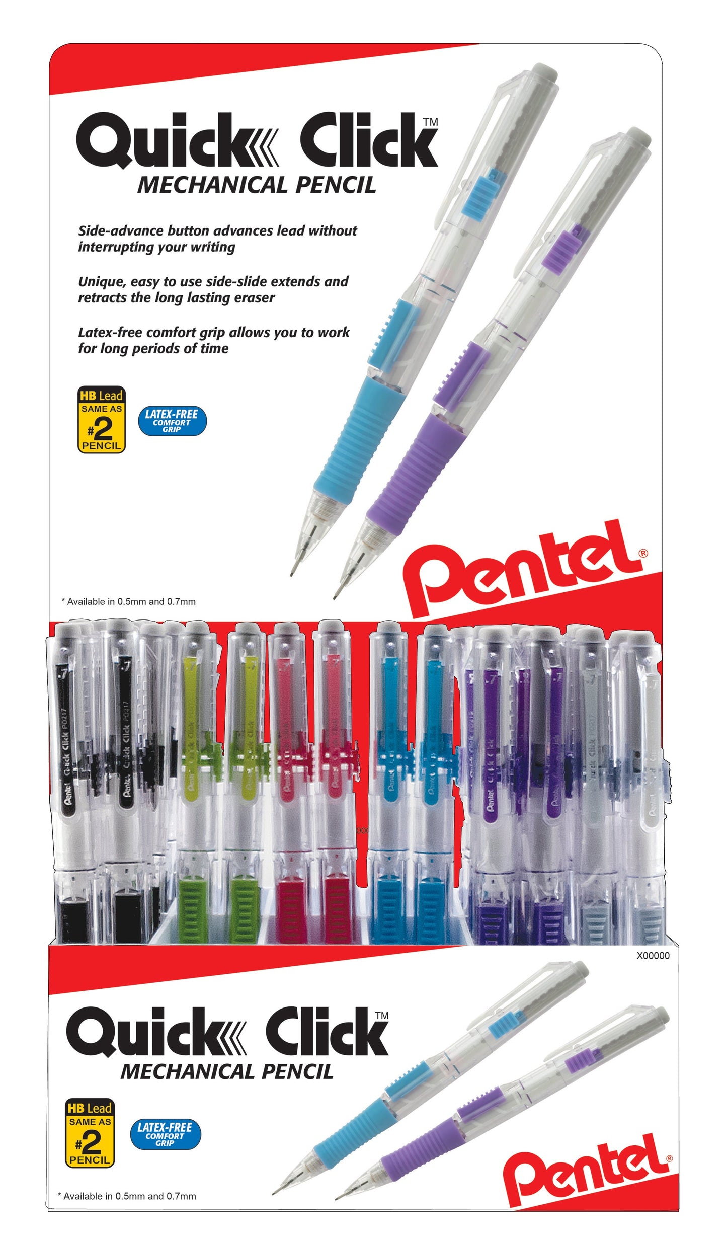 QUICK CLICK Mechanical Pencil (0.7mm), Medium, Open Stock Display - 96 Pieces (PD217M-96)