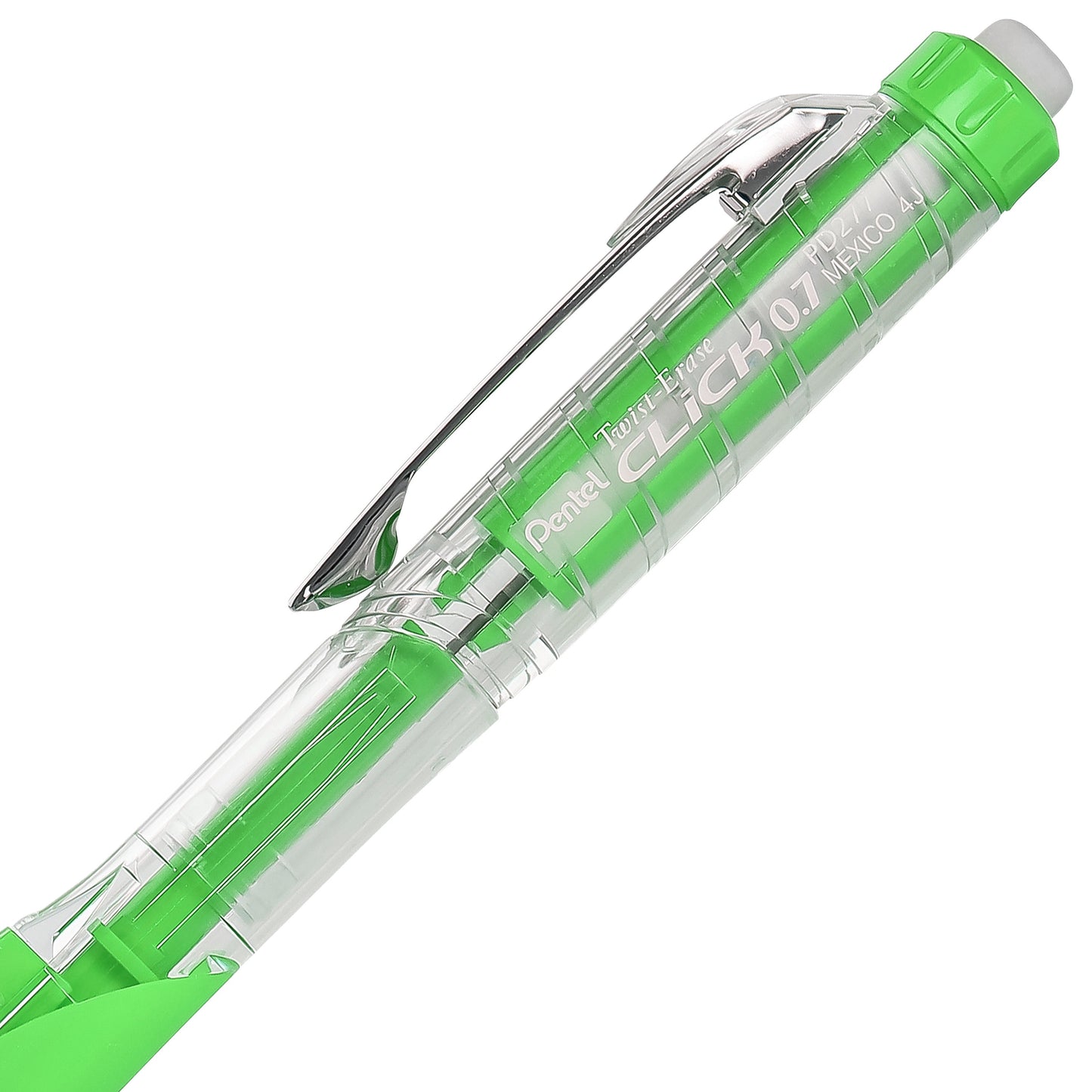 Twist-Erase CLICK  Mechanical Pencil, (0.7mm), Clear Barrel, Lime Green Grip (PD277TK)