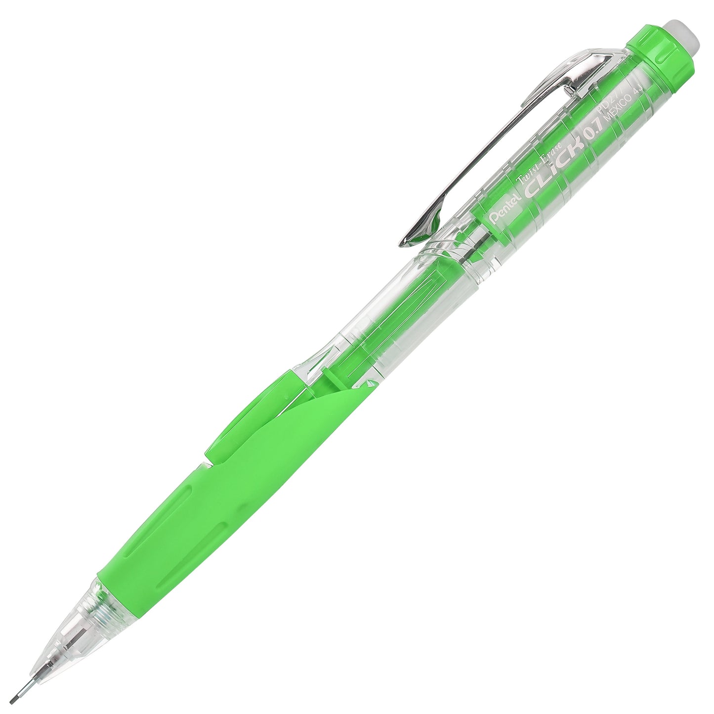 Twist-Erase CLICK  Mechanical Pencil, (0.7mm), Clear Barrel, Lime Green Grip (PD277TK)