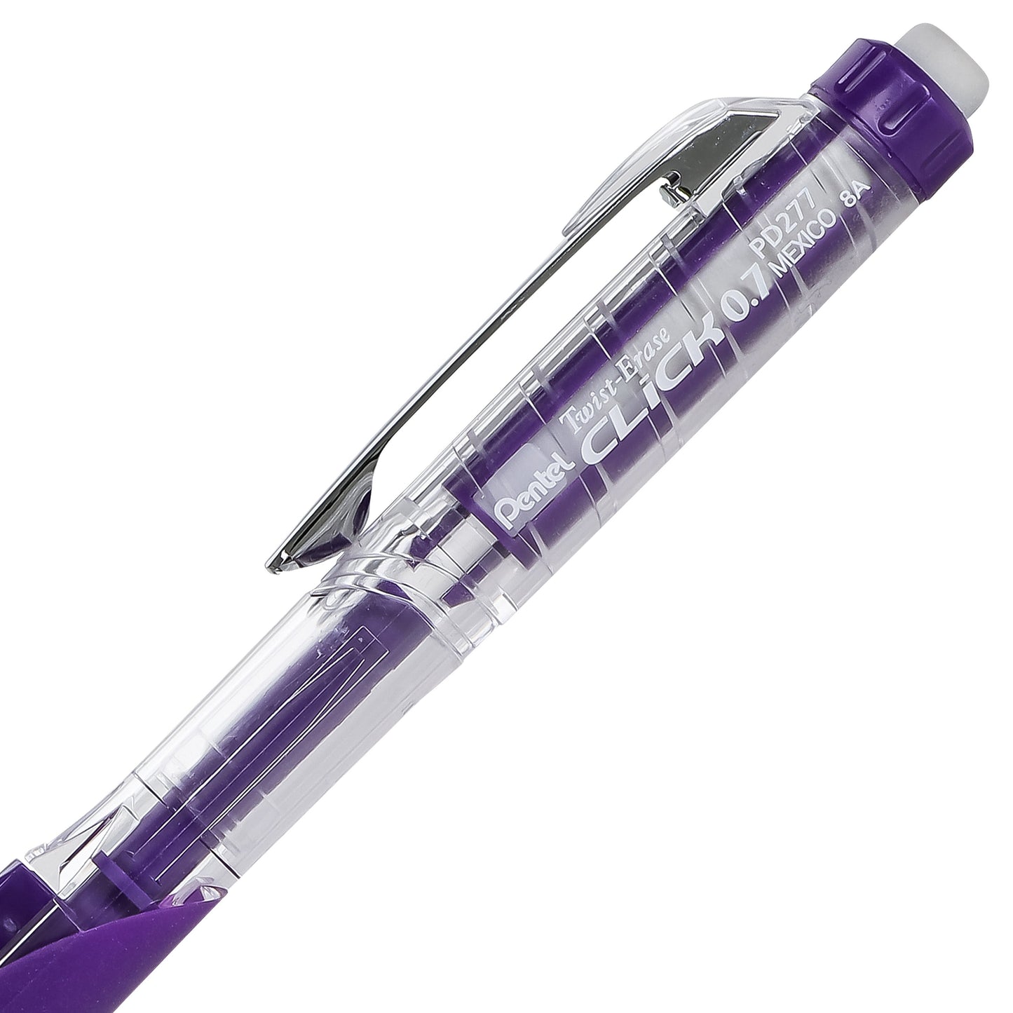 Twist-Erase Click Mechanical Pencil (0.7mm) Clear Barrel, Violet Grip (PD277TV)