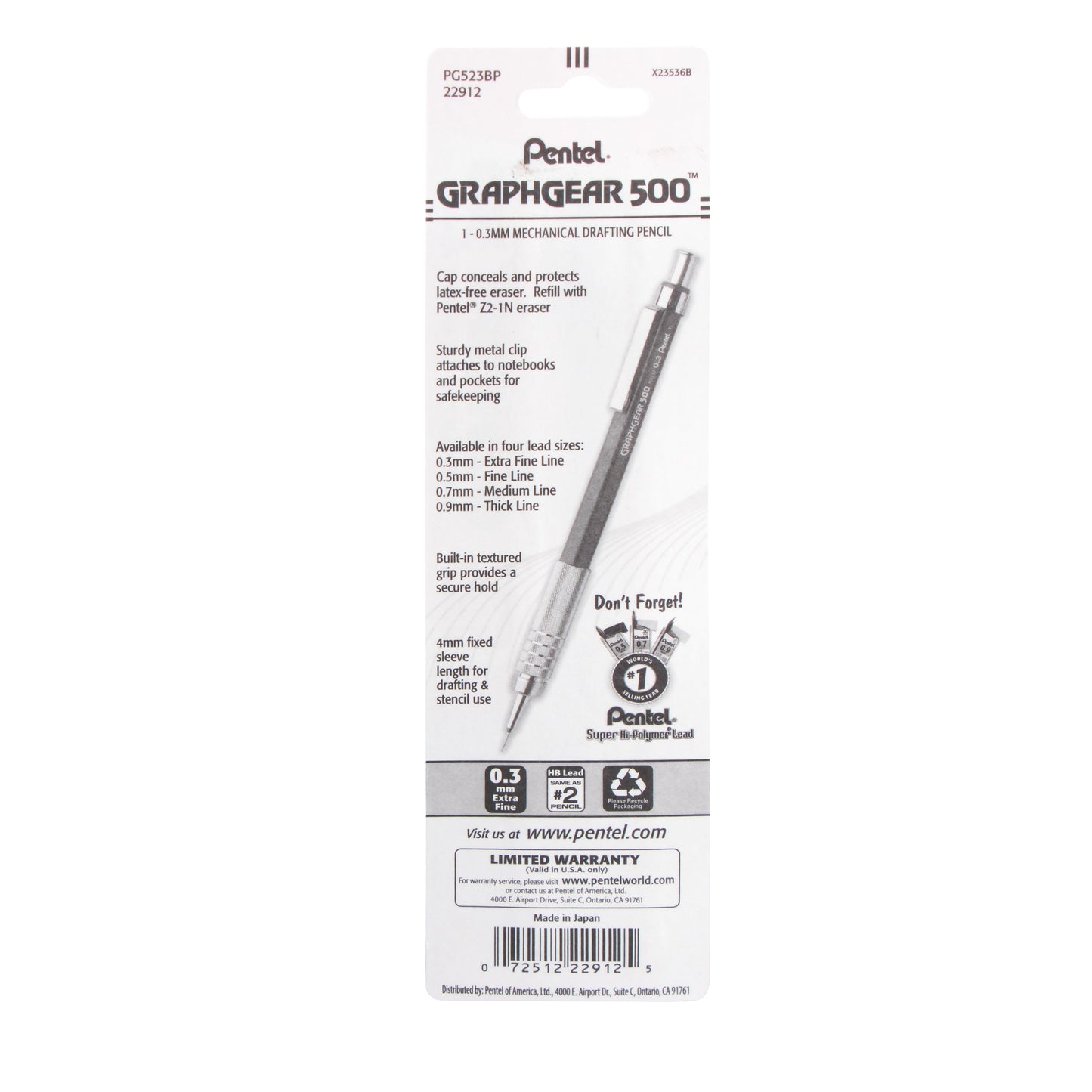 GraphGear 500 Automatic Drafting Pencil (0.3mm), Brown Barrel 1-Pk (PG523BP)